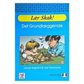 Lær skak det grundlæægende er en bog i lyseblåt omslag forfattet af den danske stormester Jacob Aagaard solgt i skakshoppen