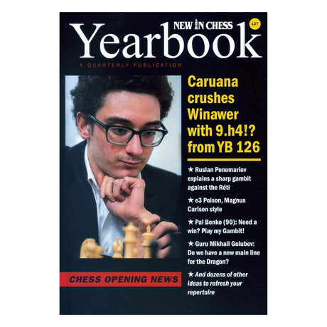 Forside af New In Chess Yearbook med 35 kapitler om de nyeste skakåbninger og teoretiske udviklinger.