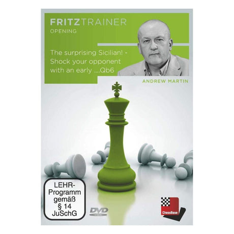 Forside på en dvd i chessbase fritztrainer the surprising sicilian af skakspilleren Andrew Martin