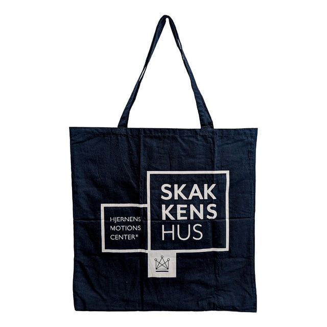 Stor mulepose i bomuld med skakkens hus logo trykt på